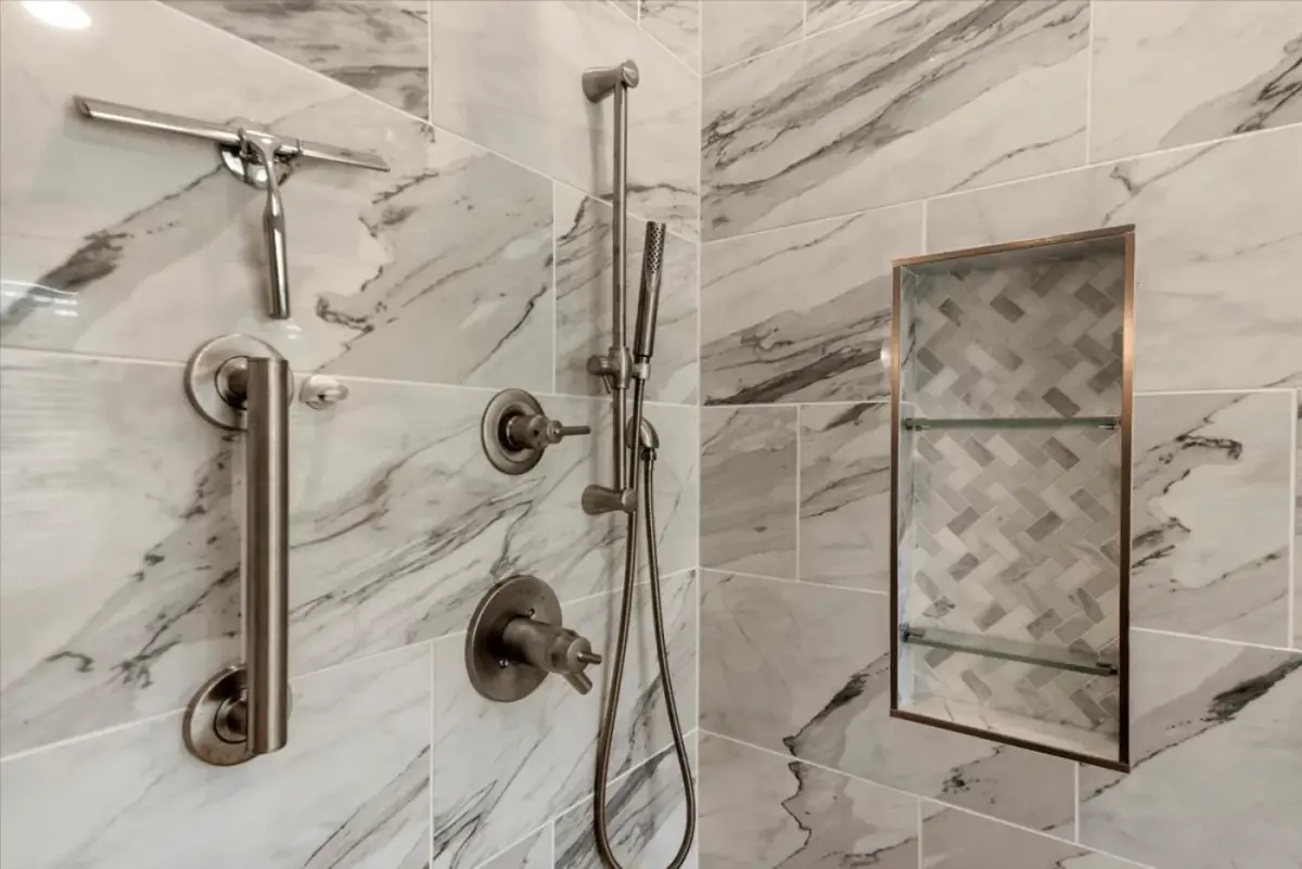 Modern bathroom remodel in Canton GA with custom tiling